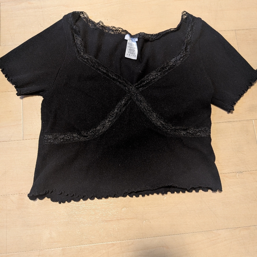 Ardene Black Top with Lace Detail